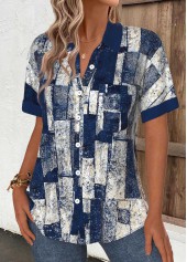 Navy Tummy Coverage Geometric Print Short Sleeve Shirt | thumb picture 