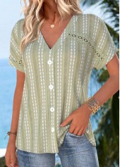 Sage Green Tummy Coverage Short Sleeve V Neck Blouse | thumb picture 