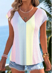Multi Color Bowknot Striped Short Sleeve T Shirt | thumb picture 