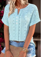 Mint Green Short Sleeve Split Neck Blouse | thumb picture 