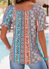 Multi Color Patchwork Tribal Print Short Sleeve Blouse | thumb picture 