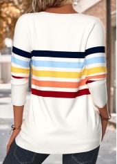 Multi Color Button Striped Long Sleeve Split Neck Blouse | thumb picture 
