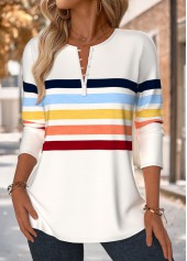 Multi Color Button Striped Long Sleeve Split Neck Blouse | thumb picture 