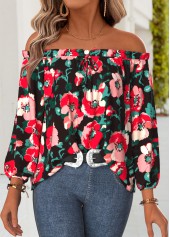 Multi Color Frill Floral Print Long Sleeve Blouse