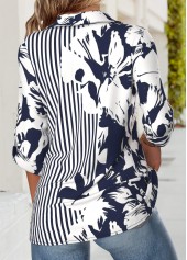 Navy Tummy Coverage Floral Print 3/4 Sleeve Shirt | thumb picture 