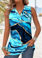 Blue Ombre Sleeveless V Neck Tank Top
