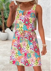 Multi Color Tummy Coverage Floral Print Short Sleeveless Dress | thumb picture 