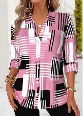 Light Pink Tummy Coverage Geometric Print Long Sleeve Shirt