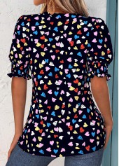 Multi Color Tummy Coverage Heart Print Short Sleeve Blouse | thumb picture 