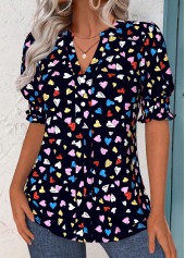 Multi Color Tummy Coverage Heart Print Short Sleeve Blouse | thumb picture 