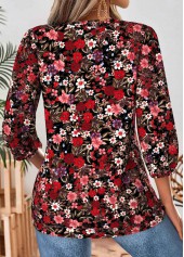 Deep Red Tummy Coverage Floral Print 3/4 Sleeve Blouse | thumb picture 