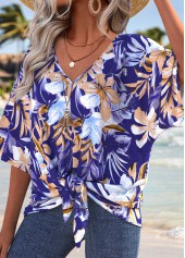 Purplish Blue Tummy Coverage Tropical Plants Print T Shirt | thumb picture 