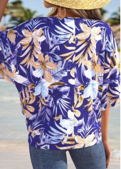 Purplish Blue Tummy Coverage Tropical Plants Print T Shirt | thumb picture 