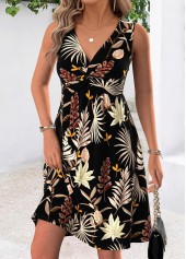 Multi Color Tummy Coverage Floral Print Short Sleeveless Dress