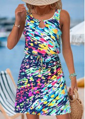Multi Color Tummy Coverage Tie Dye Print Short Dress | thumb picture 