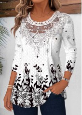 White Tummy Coverage Floral Print Long Sleeve T Shirt | thumb picture 
