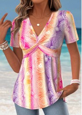 Pink Tummy Coverage Tribal Print Short Sleeve T Shirt | thumb picture 