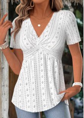 White Tummy Coverage Short Sleeve V Neck T Shirt | thumb picture 