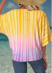 Multi Color Tummy Coverage Ombre Short Sleeve T Shirt | thumb picture 