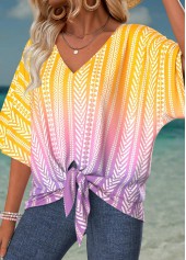 Multi Color Tummy Coverage Ombre Short Sleeve T Shirt | thumb picture 