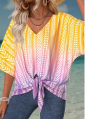 Multi Color Tummy Coverage Ombre Short Sleeve T Shirt