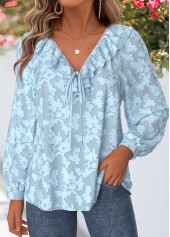 Light Blue Tummy Coverage Long Sleeve V Neck Blouse