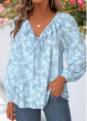 Light Blue Tummy Coverage Long Sleeve V Neck Blouse | thumb picture 