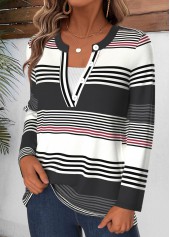 Multi Color Tummy Coverage Striped Long Sleeve T Shirt | thumb picture 