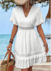 White Tummy Coverage Short Sleeve V Neck Dress | thumb picture 