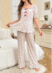 Beige Ditsy Floral Print Lounge Top and Pants