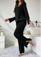 Black Long Sleeve Scoop Neck Lounge Top and Pants