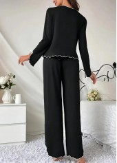 Black Long Sleeve Scoop Neck Lounge Top and Pants | thumb picture 