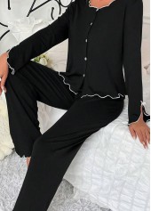 Black Long Sleeve Scoop Neck Lounge Top and Pants | thumb picture 