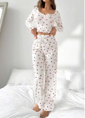 White Ditsy Floral Print Lounge Top and Pants | thumb picture 