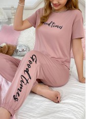 Pink Letter Print Short Sleeve Lounge Top and Pants | thumb picture 