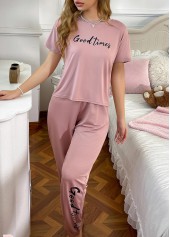 Pink Letter Print Short Sleeve Lounge Top and Pants | thumb picture 