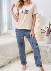Dusty Blue Heart Print Lounge Top and Pants | thumb picture 