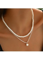 White Pearl Beaded Layered Design Necklace