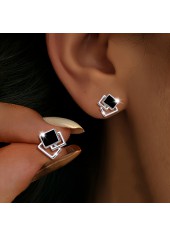 Black Color Square Copper Detail Earrings