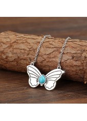 Silver Butterfly Turquoise Design Alloy Necklace