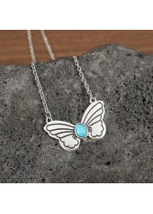 Silver Butterfly Turquoise Design Alloy Necklace | thumb picture 