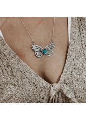 Silver Butterfly Turquoise Design Alloy Necklace | thumb picture 