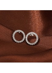 Silver Round Circle Zircon Copper Earrings
