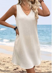 Beige Short Sleeveless V Neck Dress | thumb picture 