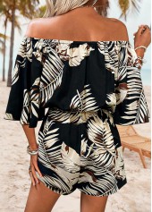 Black Lace Up Leaf Print Short Half Sleeve Romper | thumb picture 