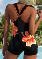 Tummy Coverage Mid Waisted Floral Print Orange Tankini Top-No Bottom | thumb picture 