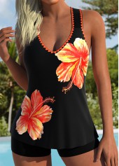 Tummy Coverage Mid Waisted Floral Print Orange Tankini Top-No Bottom | thumb picture 
