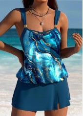 Lace Up Mid Waisted Marble Print Tankini Set