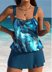 Lace Up Mid Waisted Marble Print Tankini Set | thumb picture 