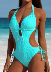 Ruched Tie Cyan One Piece Swimwear